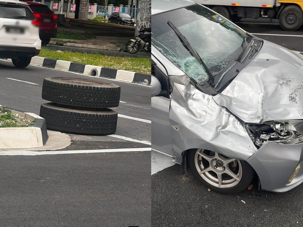 Image from: [VIDEO] Tayar lori tercabut, melayang hempap kereta