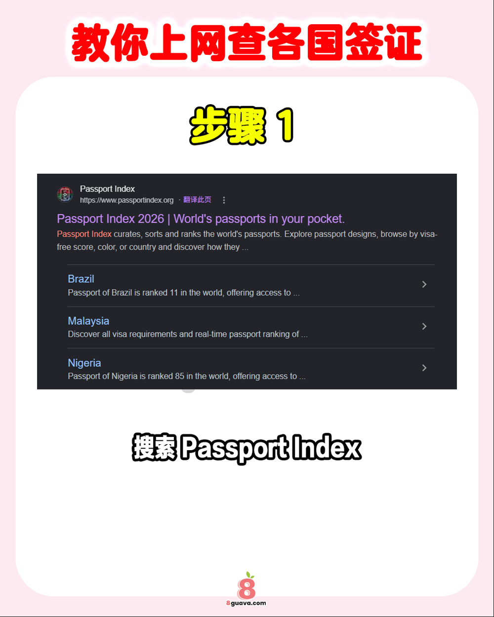 Image from: 教你上网查看各国签证 ✈️ 出国旅游前必看❗