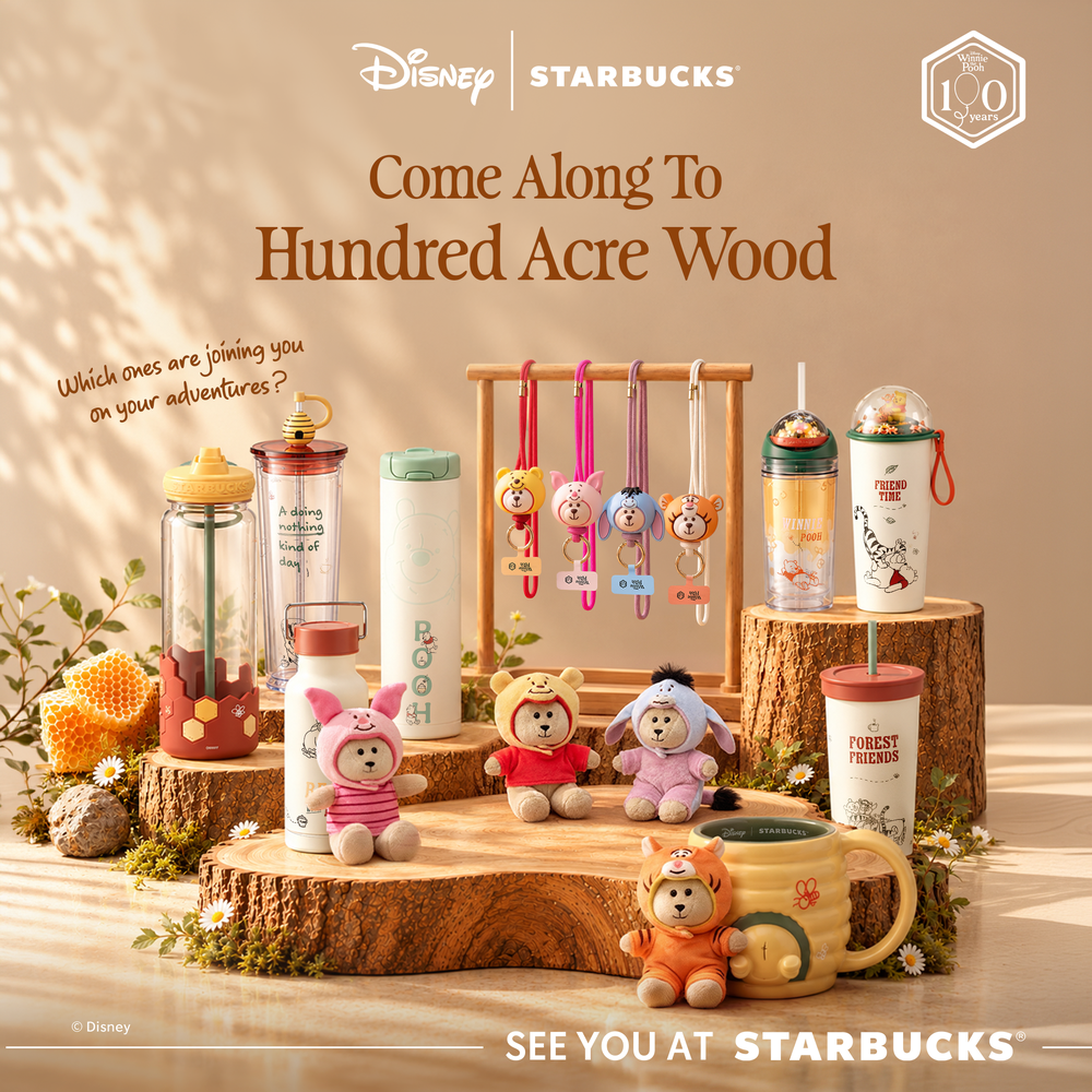 Starbucks Disney Winnie the Pooh lifestyle collection with themed tumblers mugs bottles and collectible merchandise