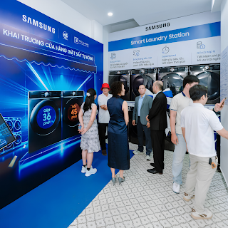 Samsung stackable professional washer and dryer designed for commercial laundry spaces