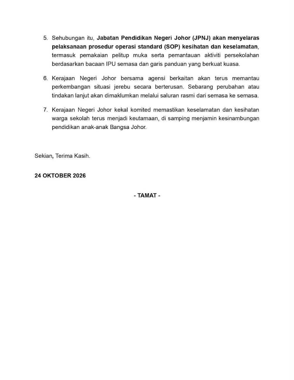 Image from: 柔佛州内的学校将在10月26日起恢复上课！