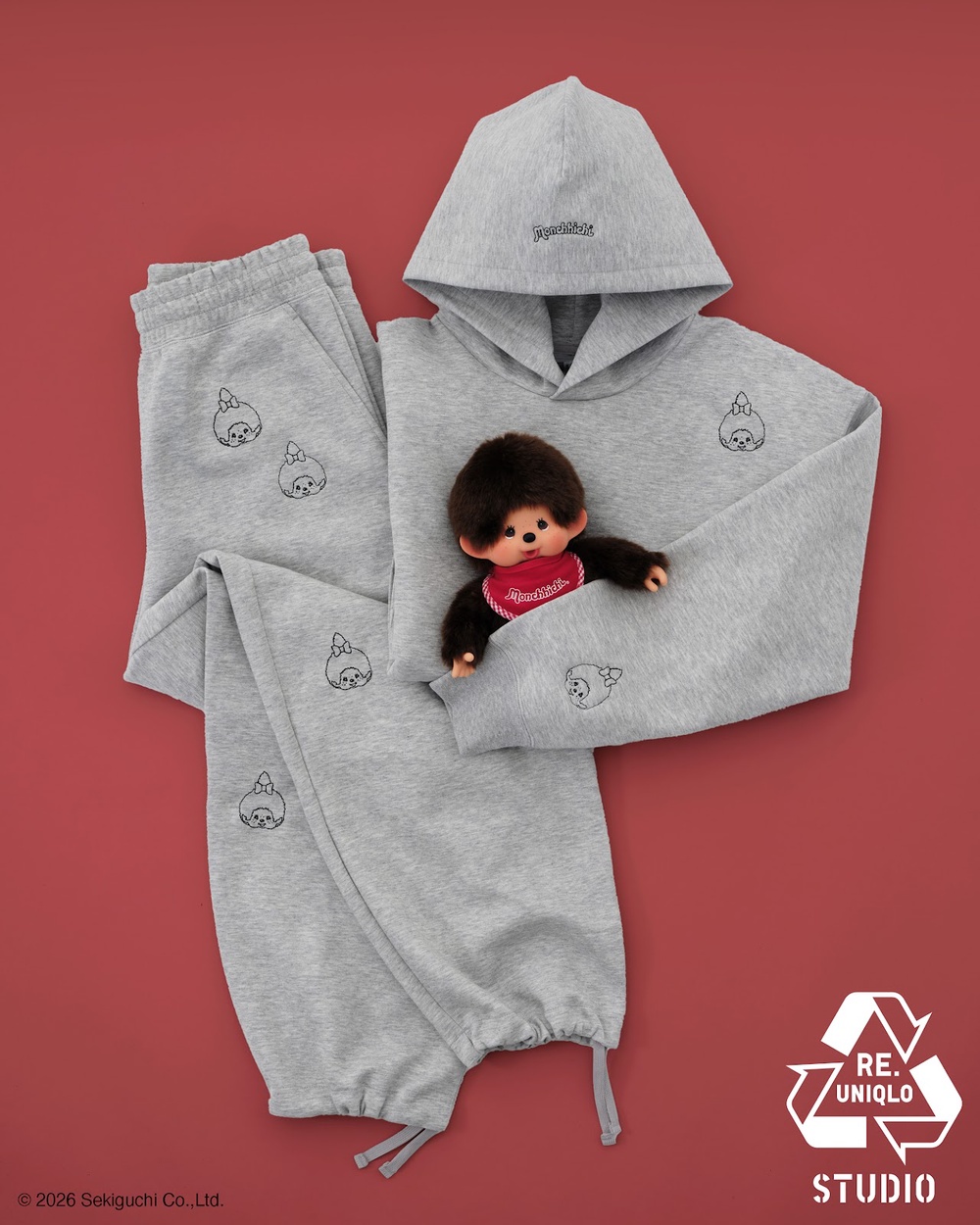 Monchhichi embroidery adds a playful touch to a UNIQLO hoodie