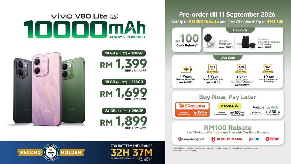 Image from: Vivo V80 Lite 5G dengan bateri 10,000mAh rasmi di Malaysia, harga dari RM1,399