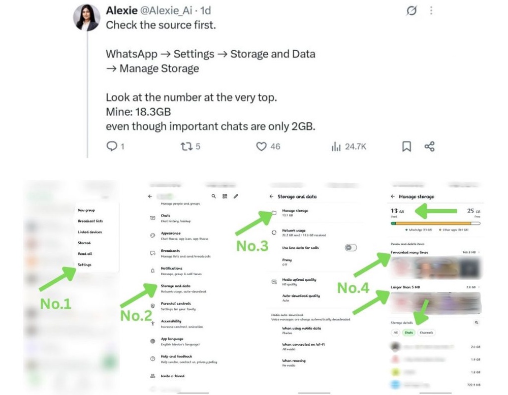 Image from: Dah padam mesej WhatsApp tapi storan masih penuh? Cuba buat macam ni!