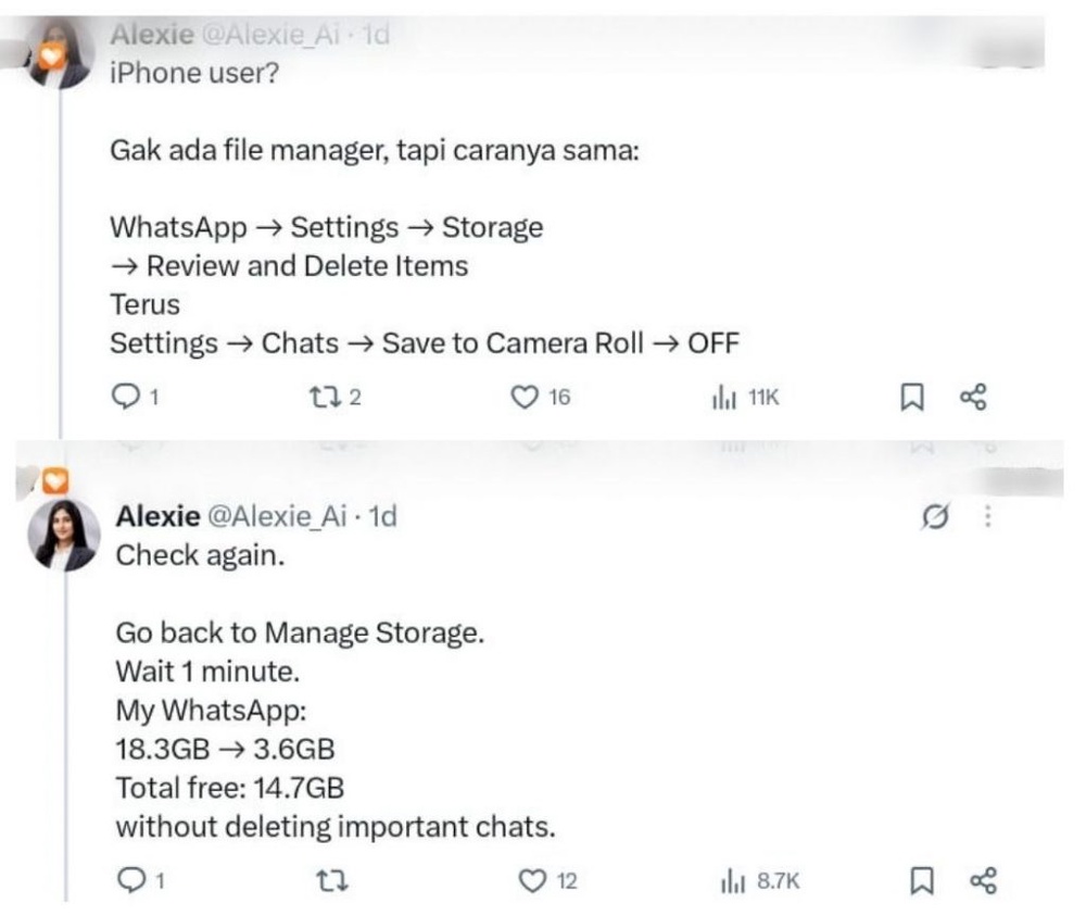Image from: Dah padam mesej WhatsApp tapi storan masih penuh? Cuba buat macam ni!
