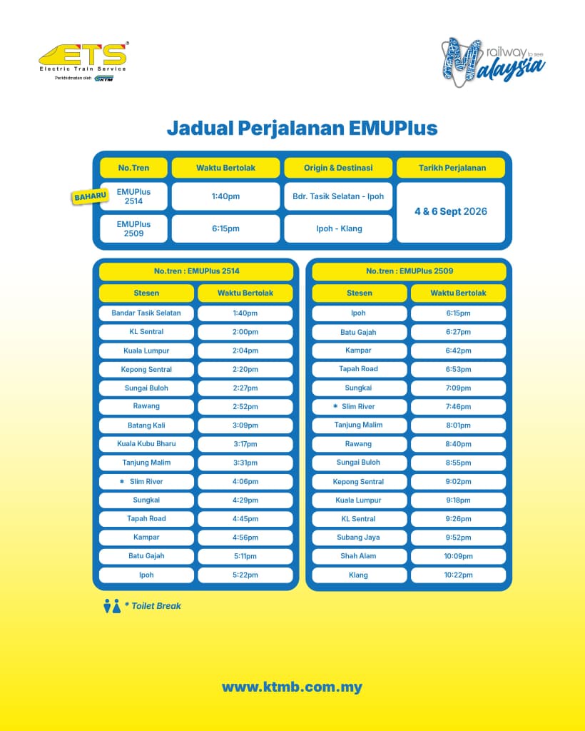 Image from: 8 perkara wajib tahu sebelum naik ETS EMUPlus ke Ipoh di stesen Bandar Tasik Selatan!