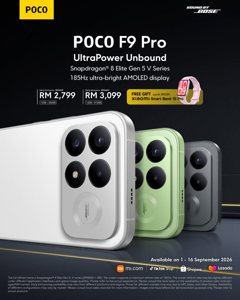 Image from: Siri Poco F9 tiba di Malaysia: Skrin 185Hz, bateri 8,050mAh, promo dari RM2,799
