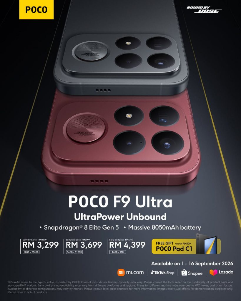 Image from: Siri Poco F9 tiba di Malaysia: Skrin 185Hz, bateri 8,050mAh, promo dari RM2,799