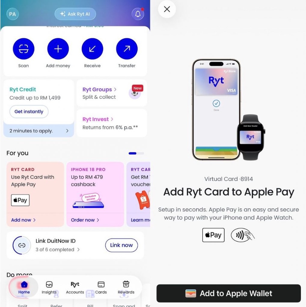 Image from: Ryt Bank kini menyokong Apple Pay, ini cara tambah Ryt Card ke iPhone anda