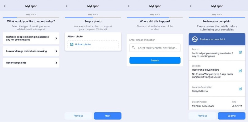 Image from: KKM perkenal MyLapor, kini boleh lapor kesalahan merokok terus melalui MySejahtera