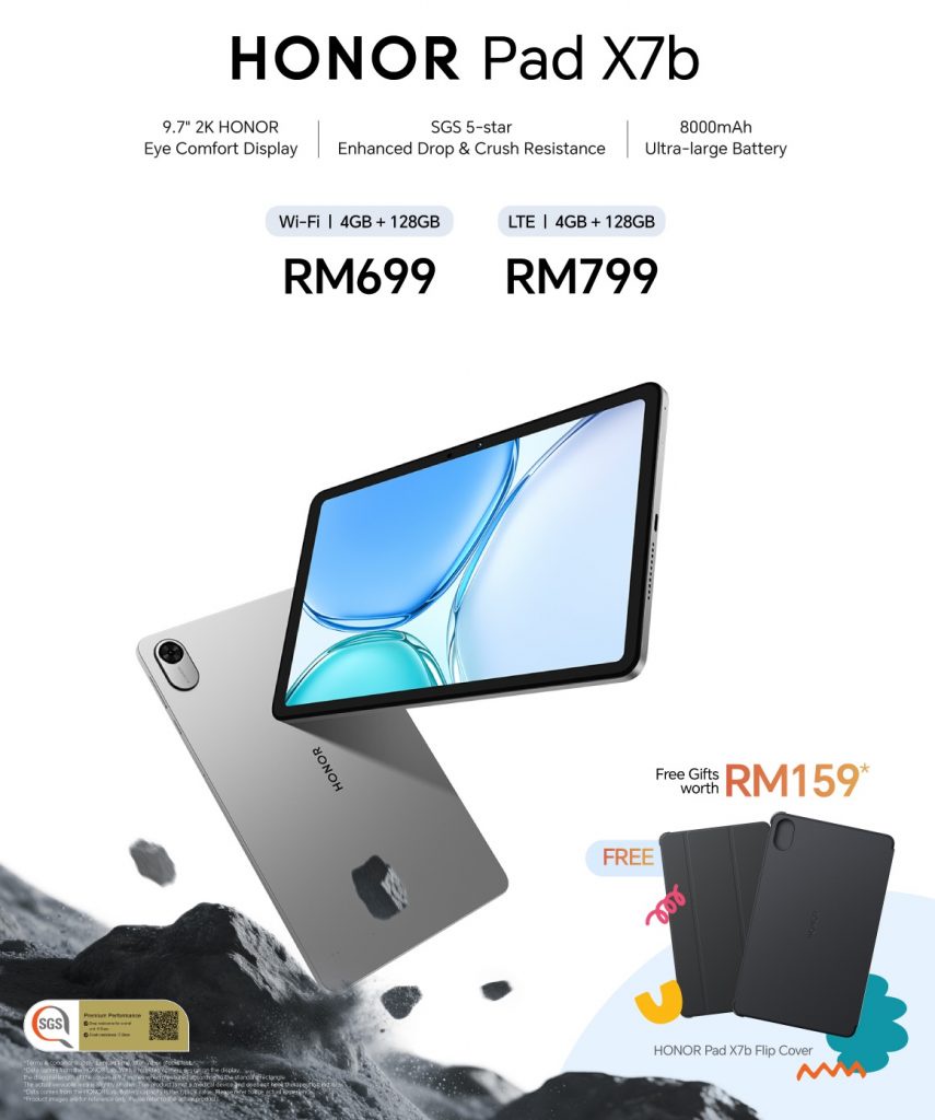 Image from: Honor Pad X7b, tablet 4G mampu milik dengan skrin 2K & bateri 8,000mAh kini di Malaysia