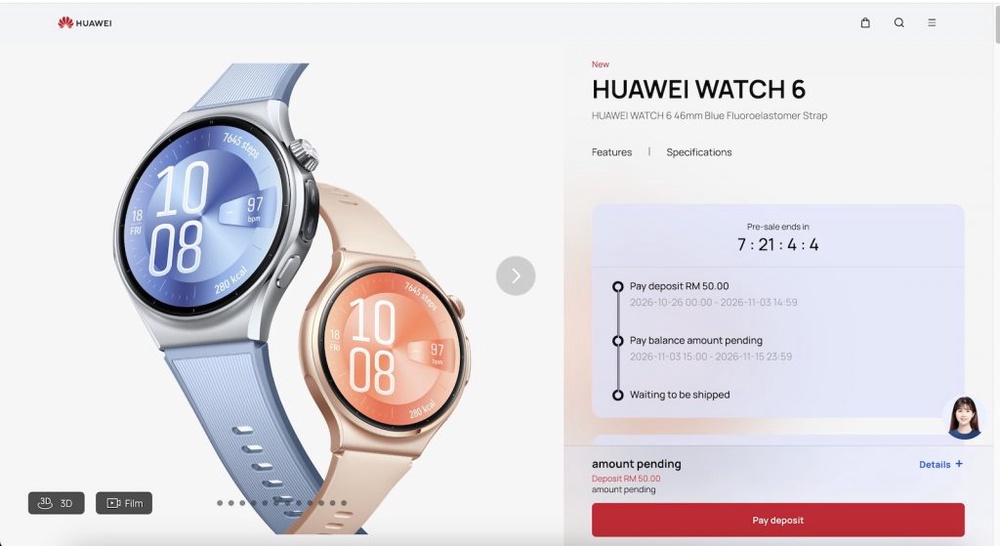 Image from: Siri Huawei Watch 6 tiba di Malaysia 3 November ini, tempahan awal kini dibuka