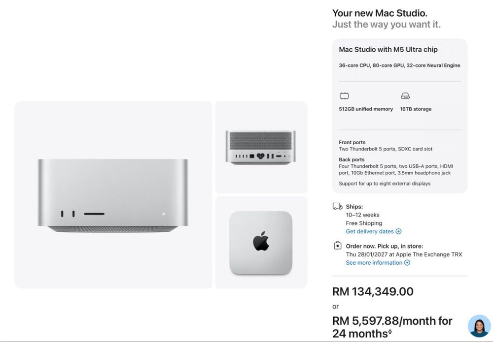 Image from: Apple mula tawarkan Mac Studio M5 Ultra dengan RAM 512GB di Malaysia