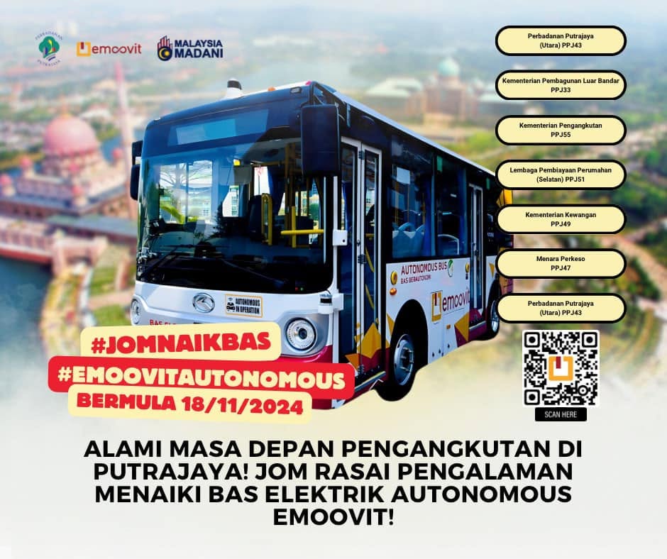 Image from: Bas elektrik berautonomi Putrajaya kini rasmi beroperasi waktu hari bekerja!