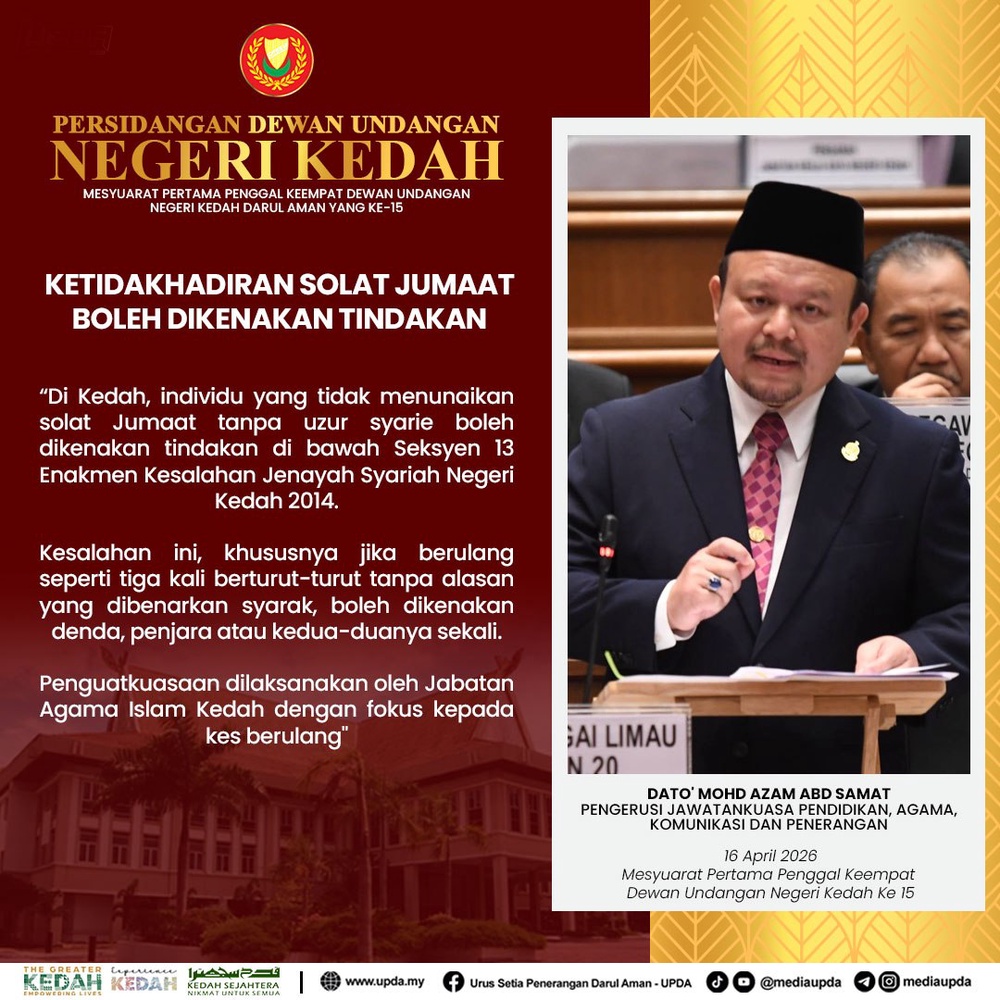 Image from: Tinggal Solat Jumaat Tanpa Uzur Syarie? Kedah Tegas Laksana Undang-Undang