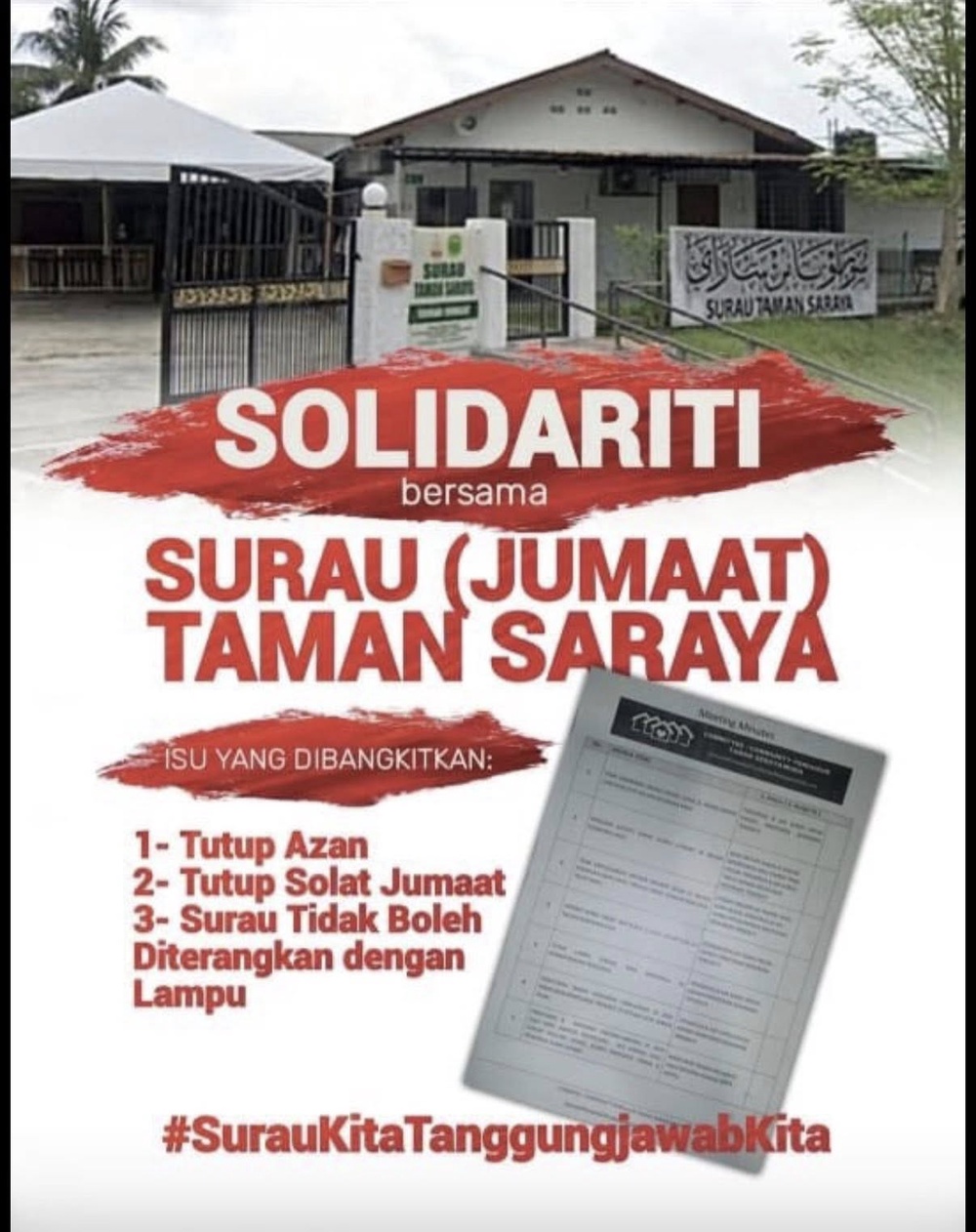 Image from: Isu Surau Taman Seraya: ADUN Teratai Buat Laporan Polis! Nafi Dakwaan Larang Azan, Halang Solat Jumaat
