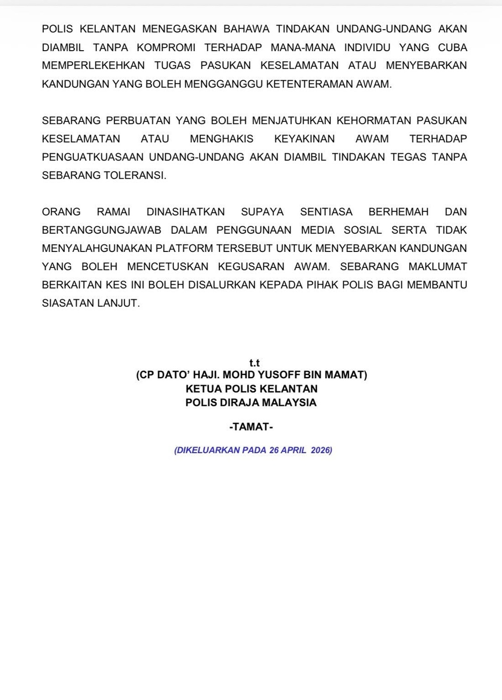 Image from: Tular Video Didakwa Perlekeh PDRM, Polis Kelantan Buka Kertas Siasatan