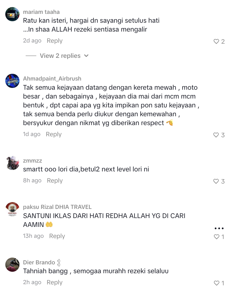 Image from: Mimpi Jadi Kenyataan! Abang Minyak Hitam Kini Miliki Lori -“Doa Seorang Ibu & Isteri”