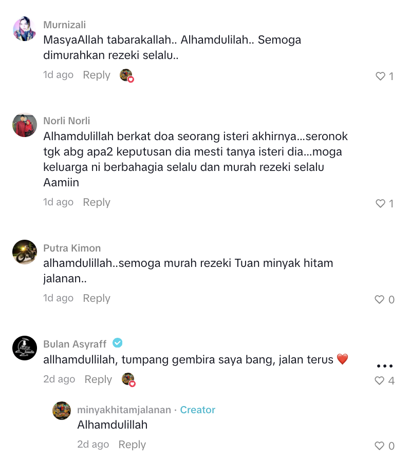 Image from: Mimpi Jadi Kenyataan! Abang Minyak Hitam Kini Miliki Lori -“Doa Seorang Ibu & Isteri”