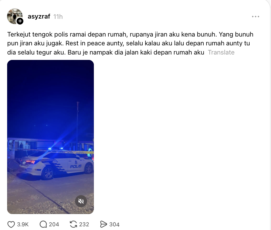 Image from: Jiran Ditahan Polis! Warga Emas 70 Tahun Maut Dikelar, Ditetak