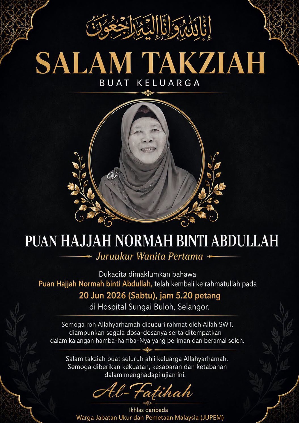 Image from: Juruukur Wanita Pertama Negara Meninggal Dunia, Organ Didermakan Bantu Lima Pesakit