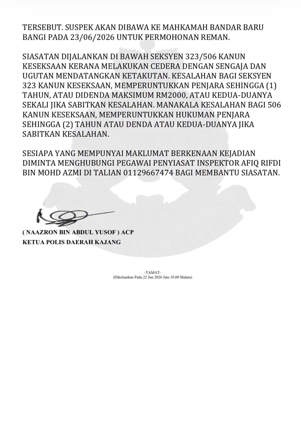 Image from: Tular Kasari Bekas Isteri Depan Balai Polis, Pemandu E-Hailing Ditahan