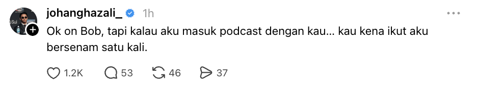 Image from: Bob T20 Ajak ‘Berdebat’ Di Podcast, Jojo Ghazali Setuju  -“Ikut Aku Bersenam Satu Kali”
