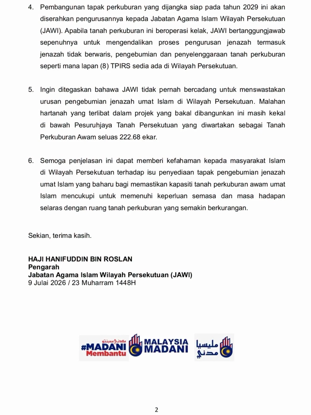 Image from: JAWI Nafi Dakwaan Swastakan Urusan Pengebumian Islam Di Wilayah Persekutuan