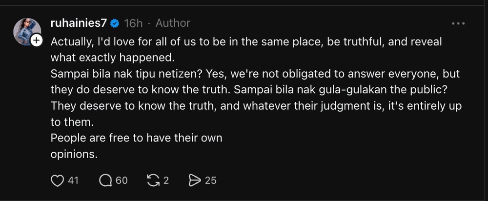 Image from: Ruhainies Tampil Pertahan Diri Susulan Kes Khalwat Aliff Aziz Diungkit Netizen – “Sampai Bila Nak Tipu Netizen?”