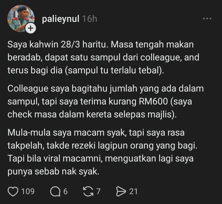 Image from: Bride Assistant ‘Kantoi’ Ambil Duit Mas Kahwin, Curi Rantai Dan Gelang Pengantin, Rupanya Ramai Jadi Mangsa – “Sangat Licik!”