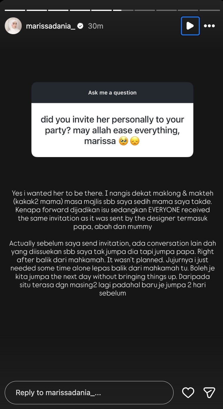 Image from: “Saya Menangis Bila Tahu Mama Tak Ada Di Majlis, Saya Tak Tahu Nak Mula Dari Mana” – Marissa Dania Hakim