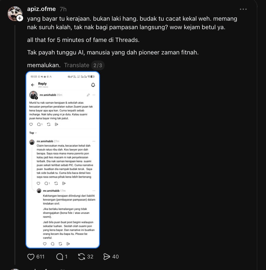 Image from: Didakwa ‘Sorok’ Fakta Kes Murid Cacat Gara-Gara Fasiliti Sukan Sekolah Rosak, Isteri Guru Dikecam – “Pergi Mahkamah Menipu, Mana Ada Cacat Kekal”