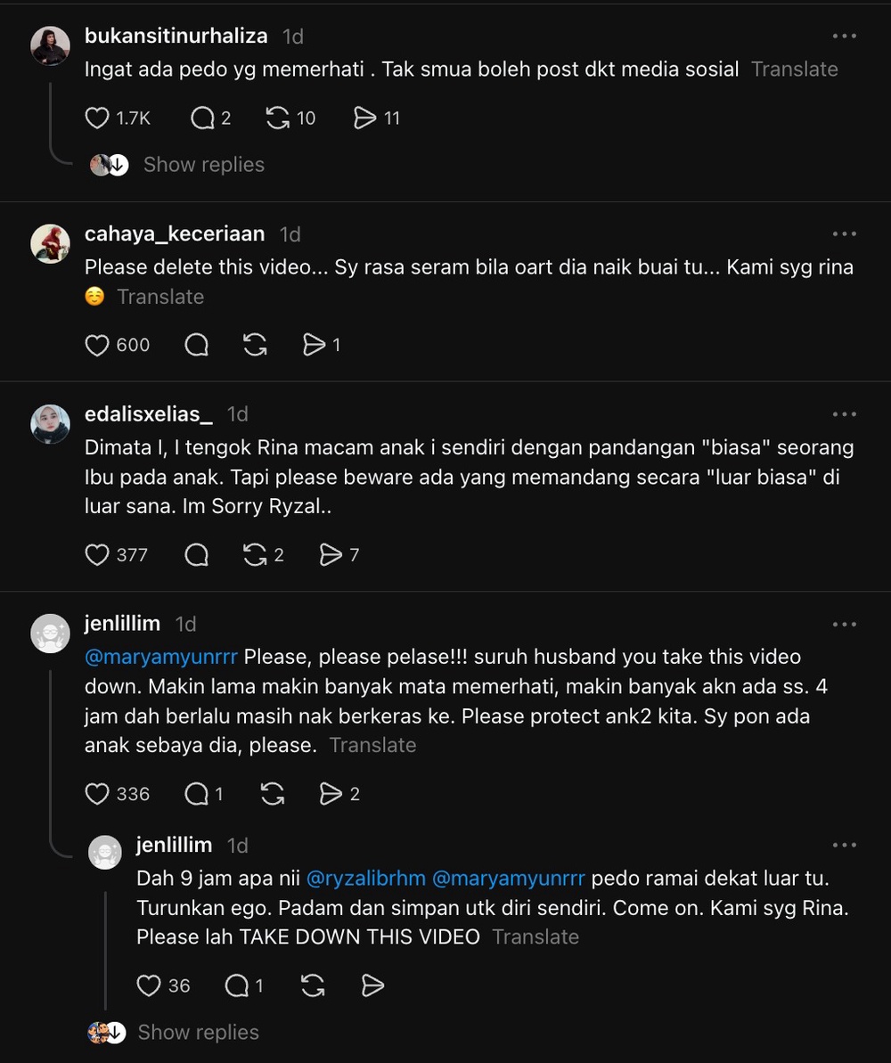 Image from: “‘Delete’ Lah, Kesian Anak..” – Netizen Tegur Ryzal Ibrahim, Tayang Rina Dalam ‘Swimming Suit’ Mengundang Ped*phil*a