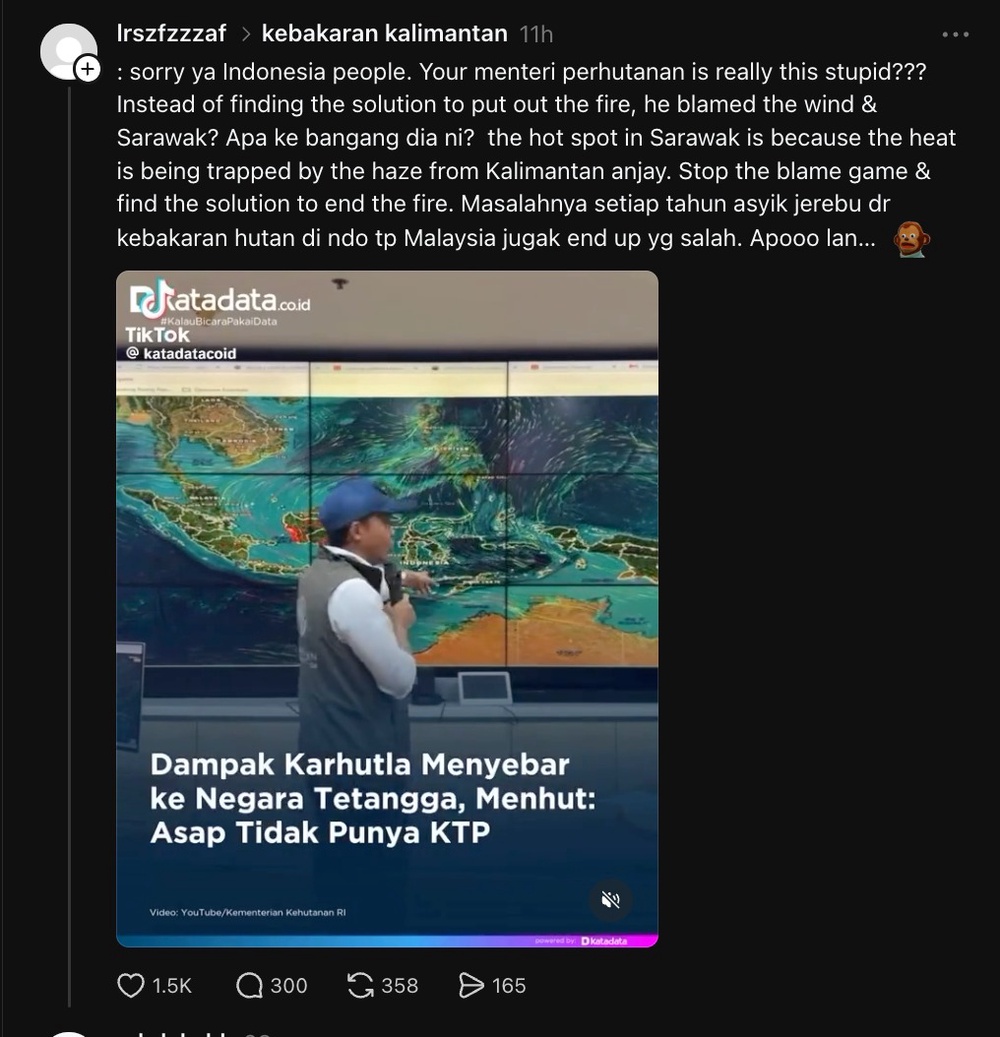 Image from: “Kenapa Sarawak Di Bahagian Atas, Asap Tak Punya ‘Kad Pengenalan” – Kenyataan Menteri Perhutanan Indonesia Tuai Kecaman Rakyat Malaysia