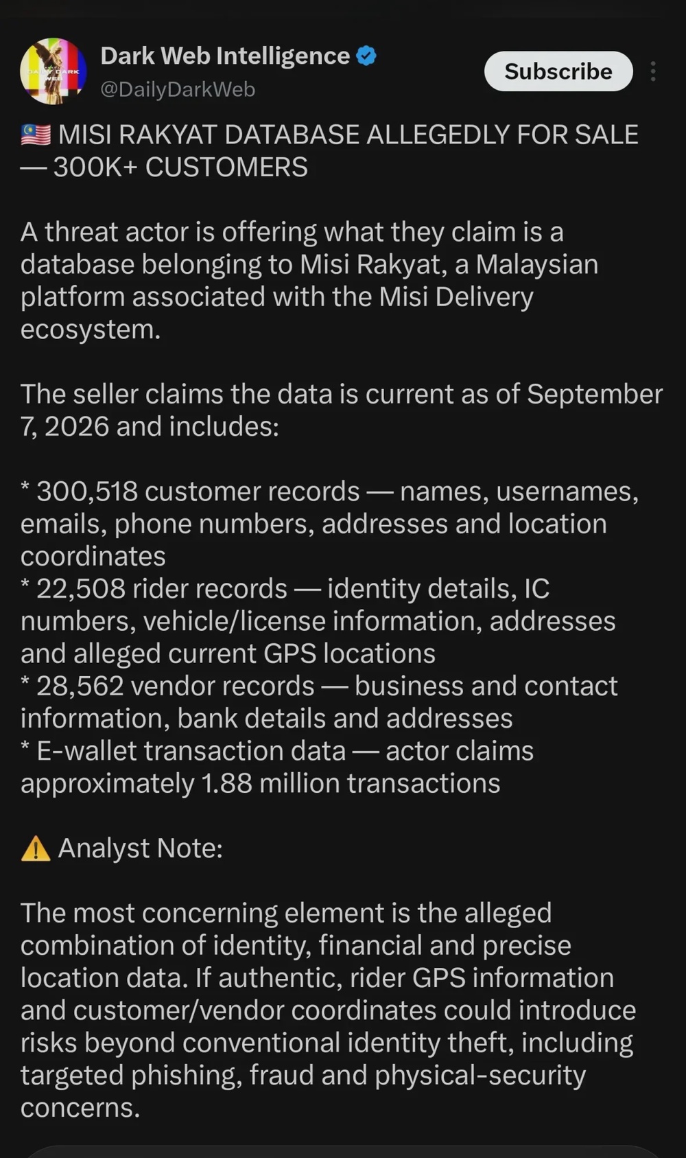 Image from: Data Pelanggan Misi Rakyat Didakwa Bocor, Lebih 300,000 Pengguna Dikatakan Terjejas