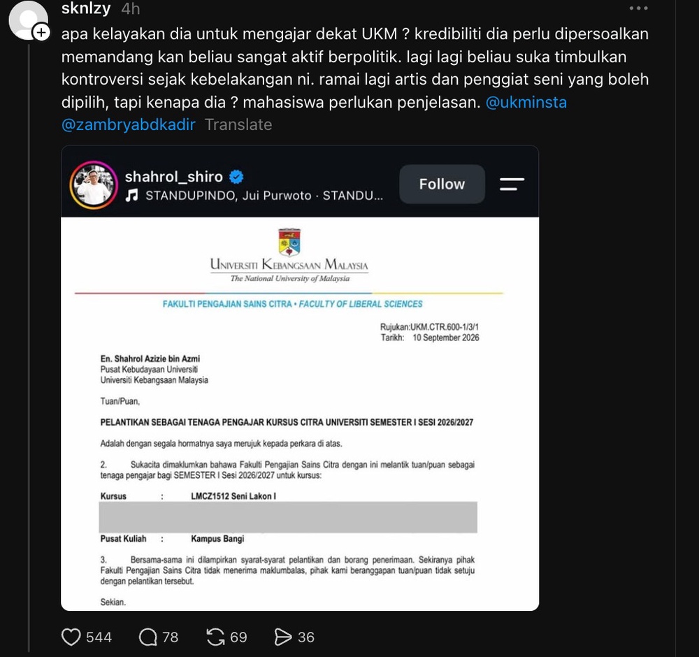 Image from: “Apa Kelayakan Sampai Layak Jadi Pensyarah?” – Ramai Pertikai Shahrol Shiro Jadi Tenaga Pengajar Di UKM