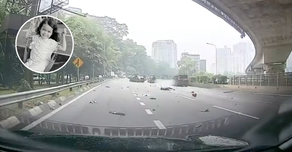 Rakaman dashcam menunjukkan serpihan kenderaan bertaburan di beberapa lorong lebuh raya susulan kemalangan membabitkan beberapa kenderaan di bawah jejambat.