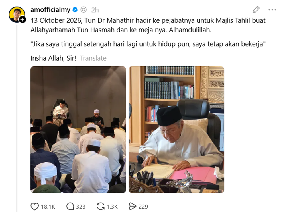 Tun Mahathir kembali ke pejabat