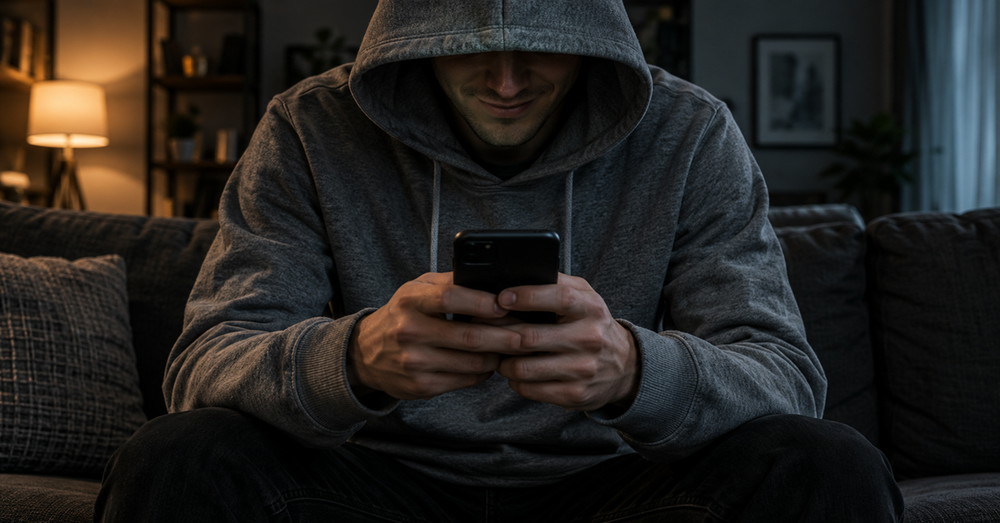 Lelaki bermain telefon dan membalas mesej