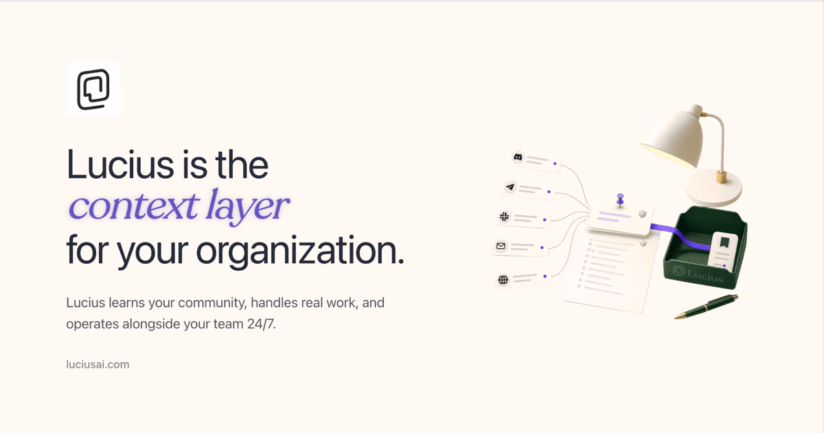 The Lucius homepage describing itself as the context layer for your organization.