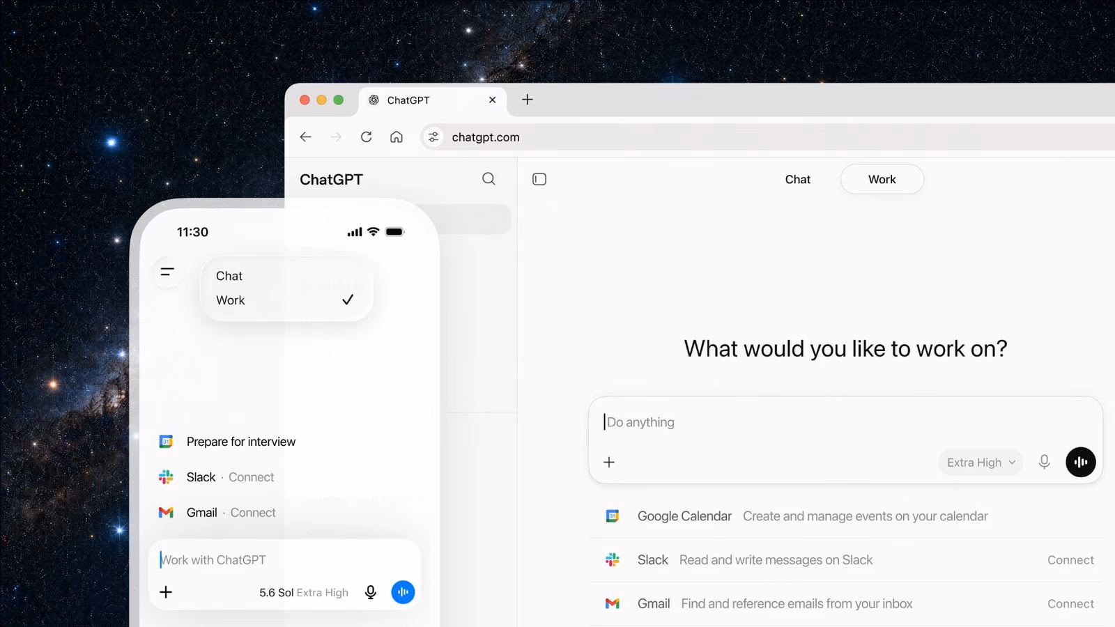 OpenAI's ChatGPT Work handling a multi-step task across apps and files