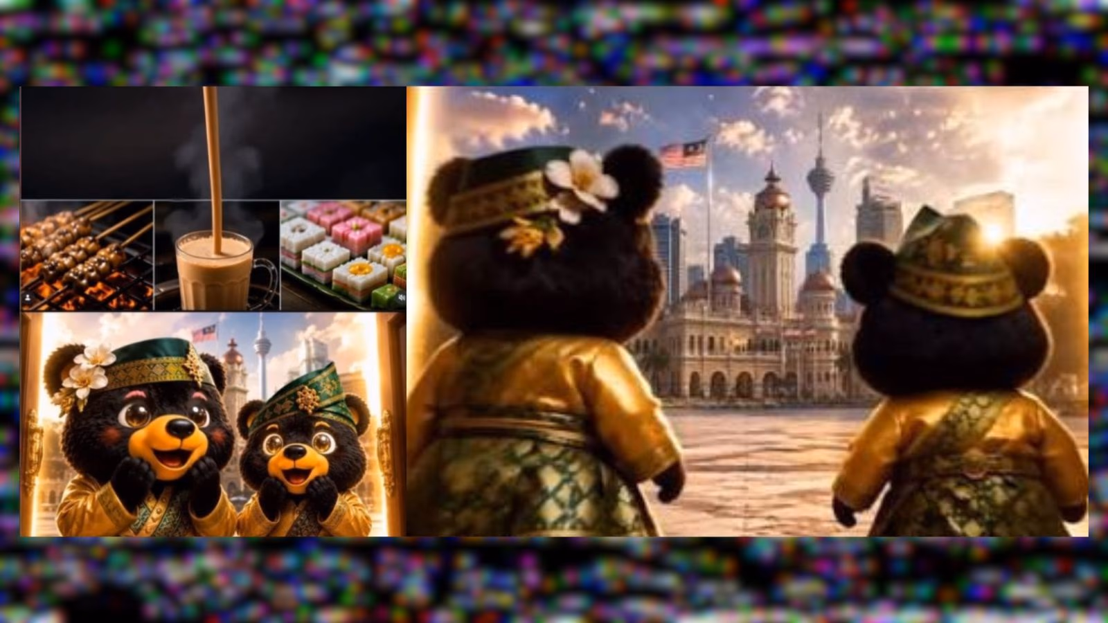 Stills from the AI-generated Citrawarna 2026 video showing the Wira and Manja mascots