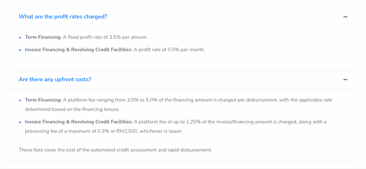 CapBay's published profit rates and upfront fees for RMK13 financing