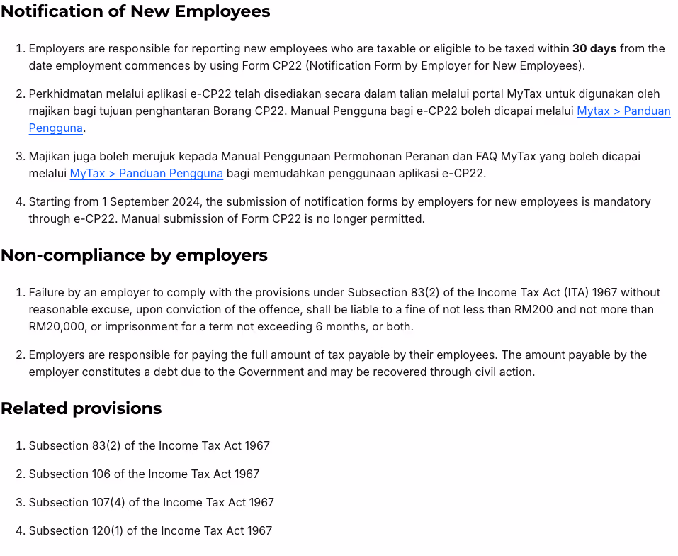 LHDN's page on notifying new employees, with the 30-day rule