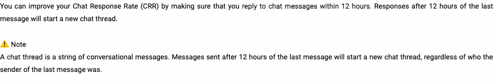 Shopee's seller FAQ on the 12 hour Chat Response Rate rule