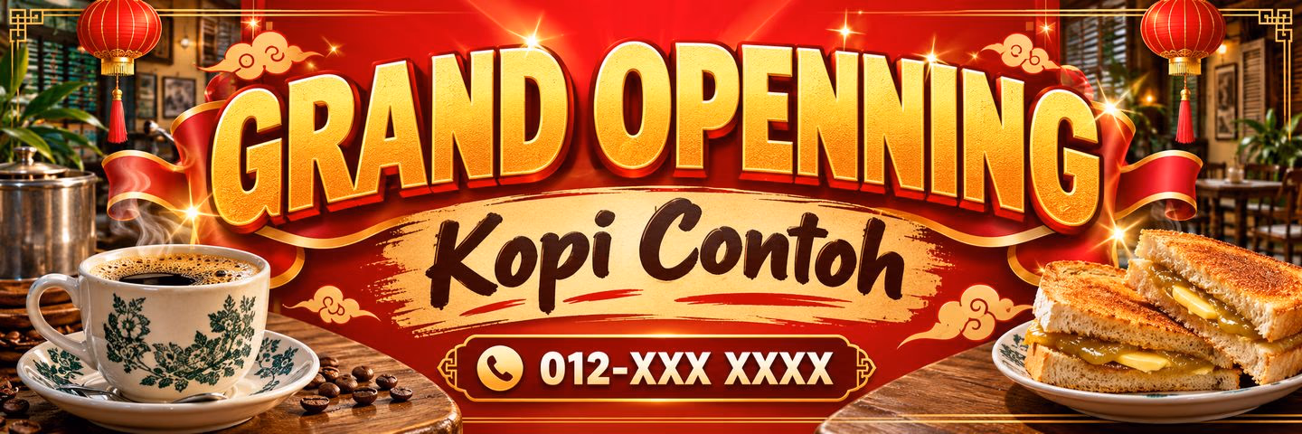 The grand opening banner ChatGPT made for us, with the misspelled headline GRAND OPENNING