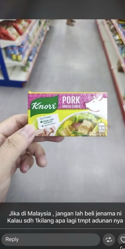 Image from: Viral post urges Malaysian Muslims to boycott Knorr over its pork broth cubes, turns out it's not even sold in Malaysia