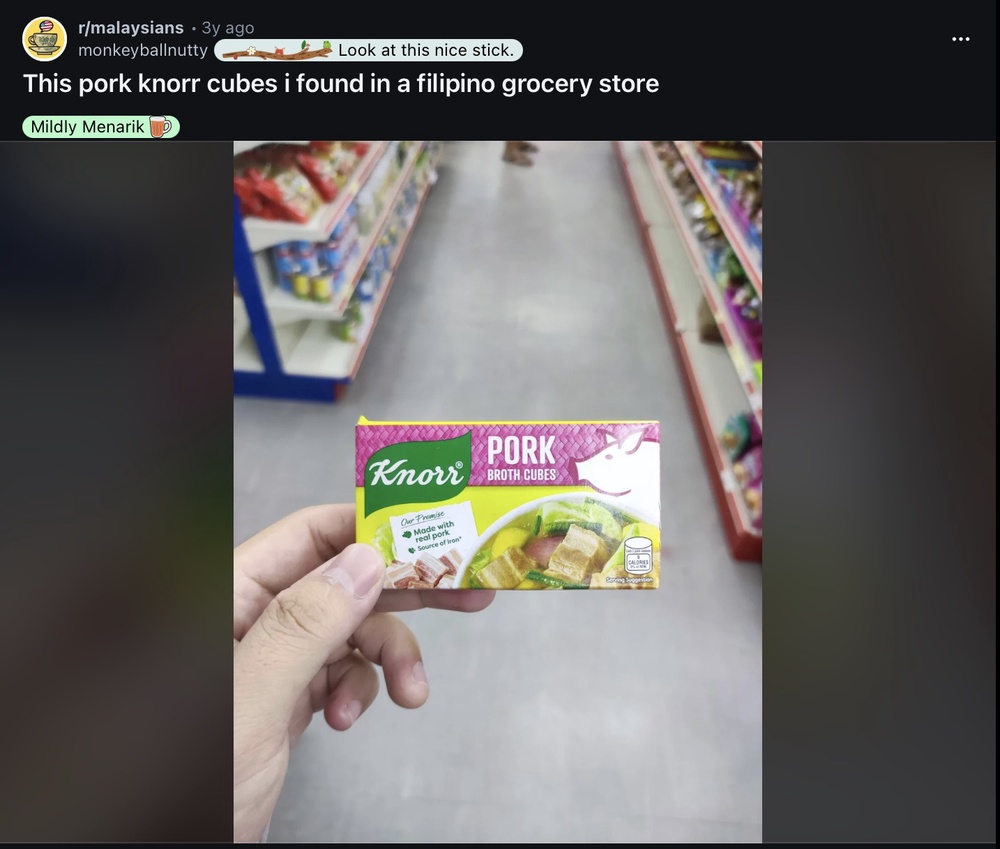Image from: Viral post urges Malaysian Muslims to boycott Knorr over its pork broth cubes, turns out it's not even sold in Malaysia
