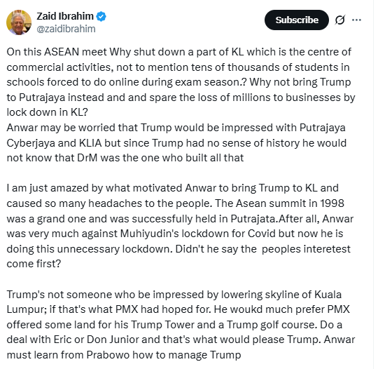 Image from: Anwar Should Have Followed Tun M's Example to Organize ASEAN Summit: Why Lock Down a Part of KL for Trump? Zaid Ibrahim