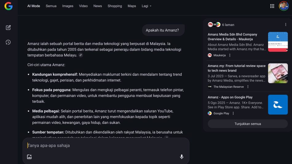 Image from: Google Mula Papar Iklan Pada AI Mode Untuk Pengguna Malaysia